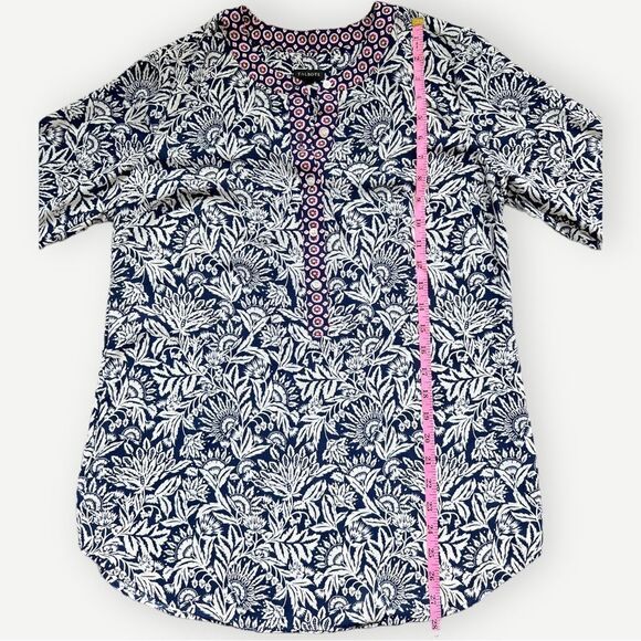 Talbots Long Sleeve Band Collar Flowy Floral Henley Style Popover Top. Small. - Picture 6 of 9